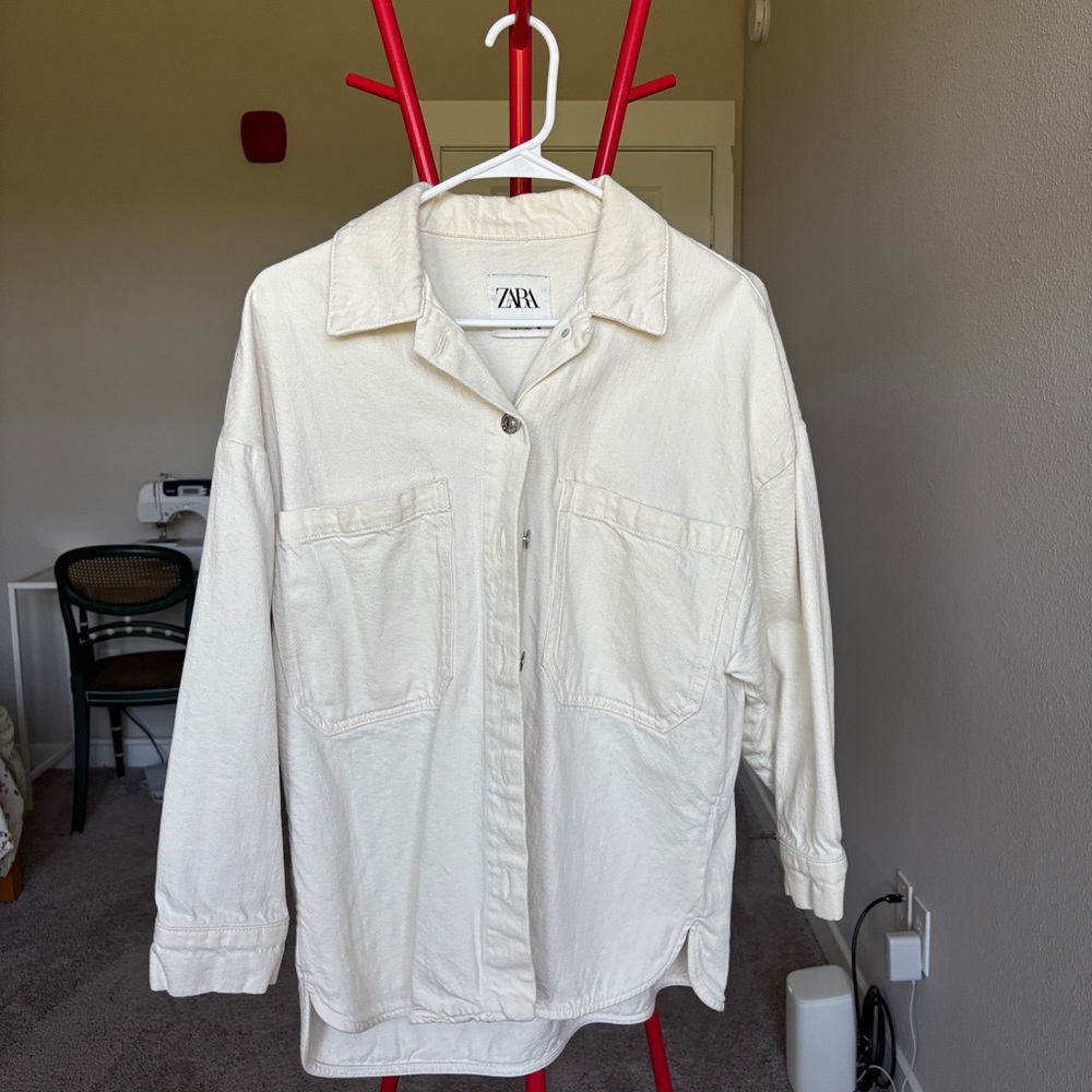 ZARA Cream Oversized Button-Front Jacket